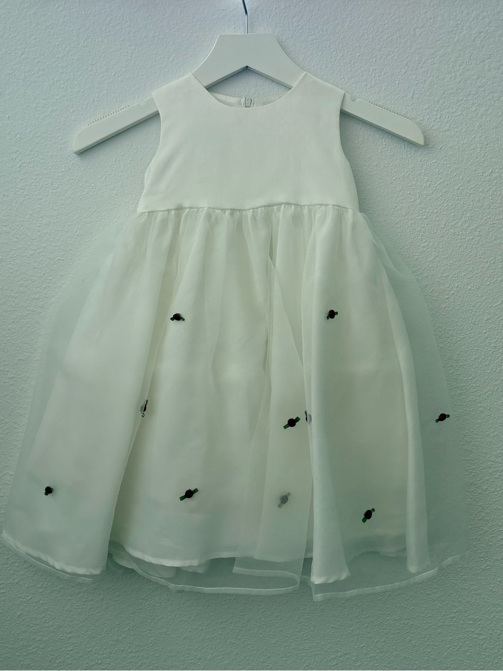 Us Angels White Organza Party Dress with Tiny Embroidered Flowers